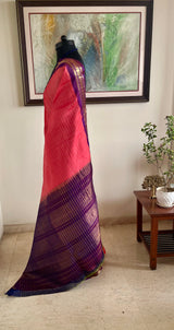 MEDHIKA – CORAL PINK GADWAL WITH PURPLE ZARI PAISLEY BORDER