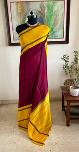 MALARINI – MAROON KORVAI KANJIVARAM WITH YELLOW BORDER