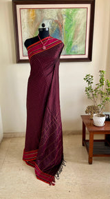 MAHEYA – BROWN CHECKED KANJIVARAM WITH MAGENTA TEMPLE BORDER