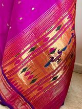 MADHUJA- BOLD MAGENTA PAITHANI WITH MOR KUNDA & NARALI BORDER