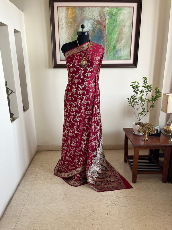 BHANVI- BANARASI SATIN SILK SAREE IN RICH MAROON WITH GOLD ZARI