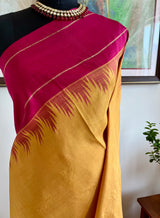 PAVAI – MUSTARD VINTAGE KANJIVARAM WITH MAROON ZARI BORDER