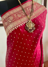 NAUREEN – REDDISH MAROON  BANARASI WITH AN ELABORATE FLORAL AANCHAL