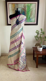 ARITRI – PINK TUSSAR JAMDANI WITH MULTICOLOURED WEAVE