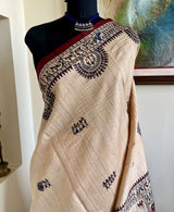 AYLA- PEACHISH BEIGE TUSSAR WITH VIBRANT TRIBAL ART MOTIFS