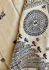 AYLA- PEACHISH BEIGE TUSSAR WITH VIBRANT TRIBAL ART MOTIFS