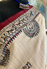 AYLA- PEACHISH BEIGE TUSSAR WITH VIBRANT TRIBAL ART MOTIFS