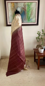 SUBHA – CREAM KANJIVARAM WITH CHOCOLATE BROWN FLORAL MOTIFS