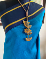 CHITRALIKA – BLUE KORVAI KANJIVARAM SILK WITH NAVY CHEVRON BORDER
