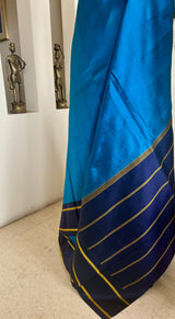 CHITRALIKA – BLUE KORVAI KANJIVARAM SILK WITH NAVY CHEVRON BORDER