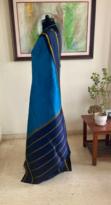 CHITRALIKA – BLUE KORVAI KANJIVARAM SILK WITH NAVY CHEVRON BORDER