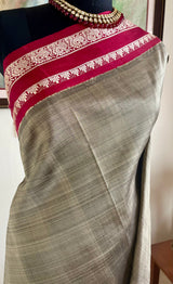 MADHVADHANI – WHITE MOTIF KORVAI KANJIVARAM IN GREY AND MAROON