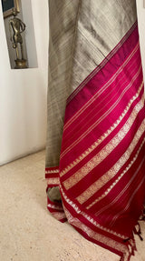 MADHVADHANI – WHITE MOTIF KORVAI KANJIVARAM IN GREY AND MAROON