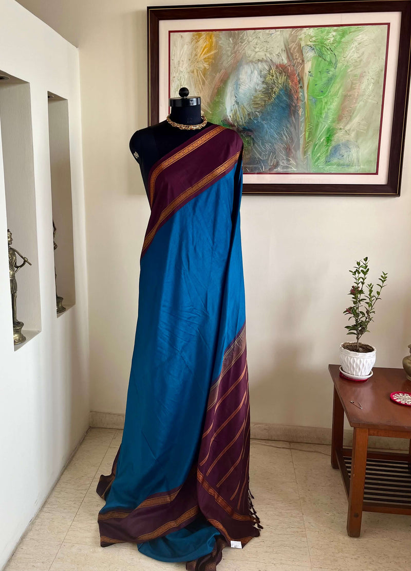 VANIKA- ELEGANT KORVAI KANJIVARAM IN BLUE WITH CHOCOLATE BROWN BORDER