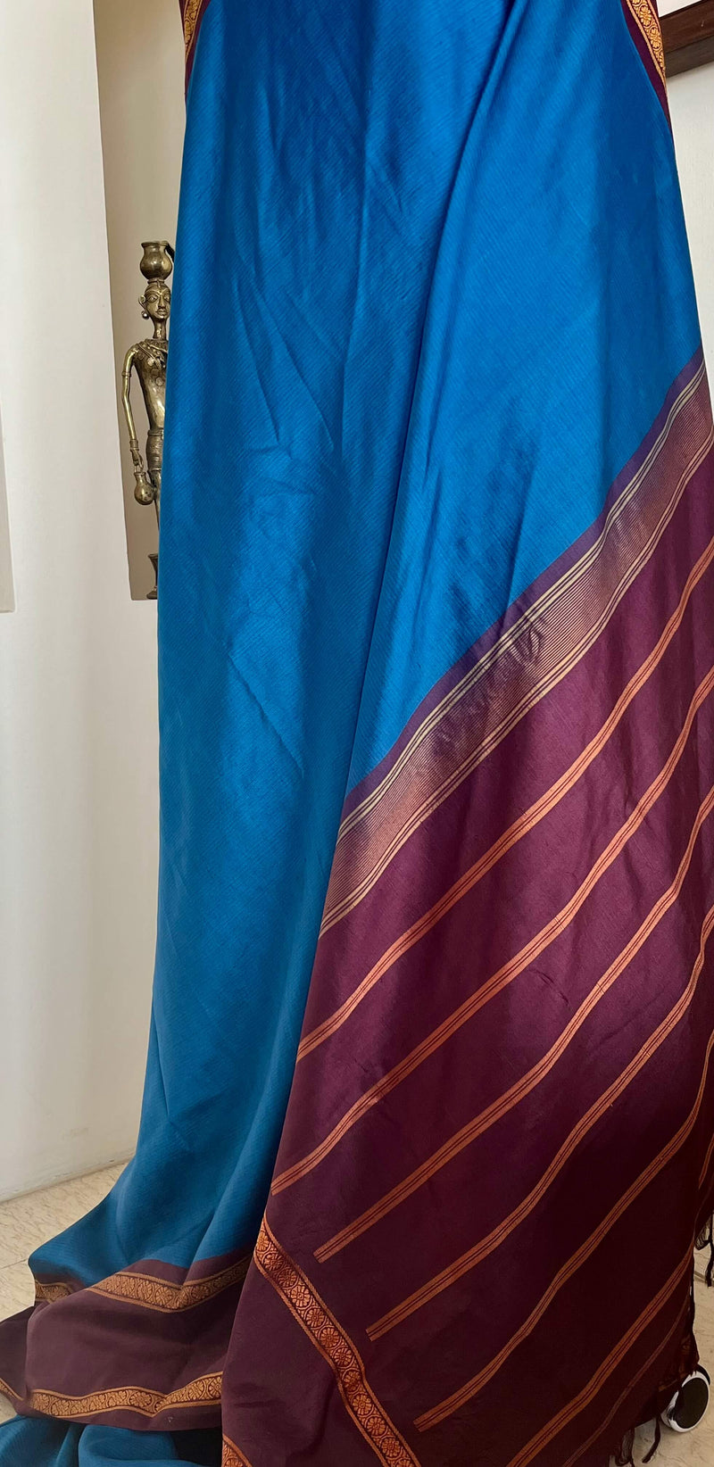 VANIKA- ELEGANT KORVAI KANJIVARAM IN BLUE WITH CHOCOLATE BROWN BORDER