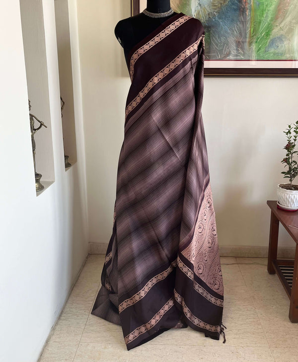 YALINI- KANJIVARAM SAREE WITH STRIPES, PEACOCK AND RUDRAKSHA MOTIFS