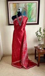 NAOMIKA- DARK PEACH RUST TUSSAR SAREE WITH WOVEN AANCHAL