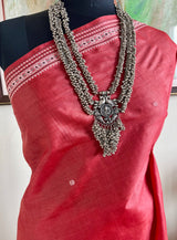 NAOMIKA- DARK PEACH RUST TUSSAR SAREE WITH WOVEN AANCHAL