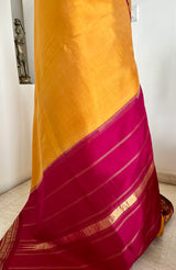 RAGAVI- GOLDEN YELLOW KORVAI KANJIVARAM WITH PEACOCK ZARI BORDER