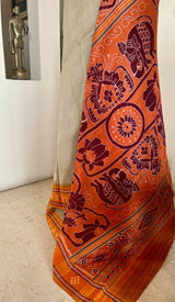 MRUDANI – GREY KHANDUA WITH STRIKING LOTUS AND ELEPHANT MOTIFS