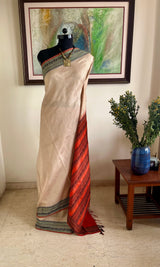 MRIDVIKA – GREYISH CREAM KANJIVARAM WITH RUST STRIPES