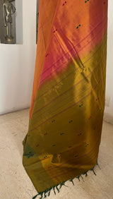 NAMYA – RUST ORANGE KANJIVARAM WITH OLIVE GREEN CONTRAST