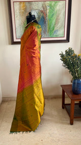 NAMYA – RUST ORANGE KANJIVARAM WITH OLIVE GREEN CONTRAST