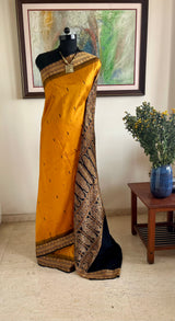 ABHIGNA – NEVER WORN MUSTARD AND BLACK BOMKAI SILK