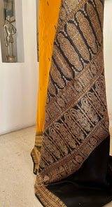 ABHIGNA – NEVER WORN MUSTARD AND BLACK BOMKAI SILK
