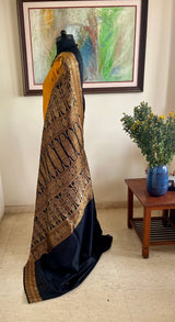 ABHIGNA – NEVER WORN MUSTARD AND BLACK BOMKAI SILK