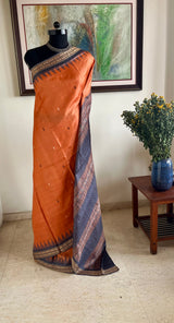 DEVYASHI – ORANGE SONEPURI BOMKAI WITH GREY TEMPLE CONTRAST