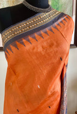 DEVYASHI – ORANGE SONEPURI BOMKAI WITH GREY TEMPLE CONTRAST