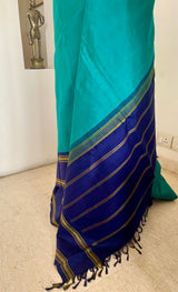 NAIRITI – TEAL KORVAI KANJIVARAM WITH NAVY CONTRAST