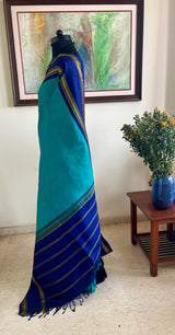 NAIRITI – TEAL KORVAI KANJIVARAM WITH NAVY CONTRAST