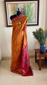 KHUSHALI – OCHRE PATOLA WITH RICH MAROON CONTRAST