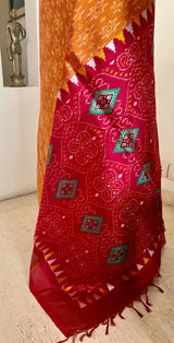 KHUSHALI – OCHRE PATOLA WITH RICH MAROON CONTRAST