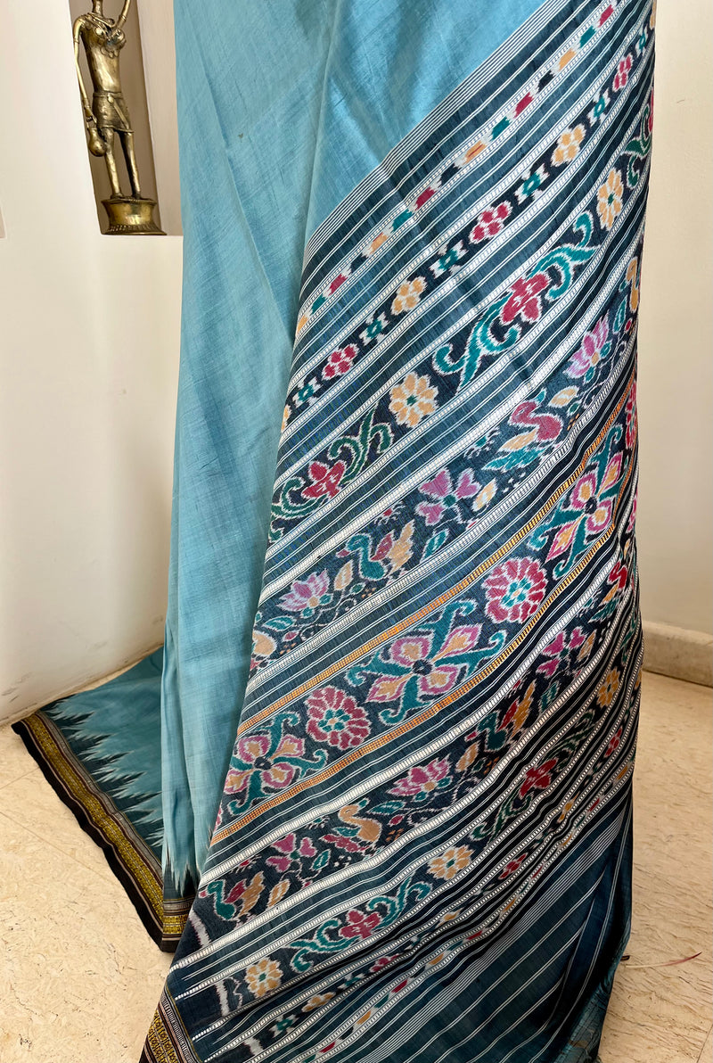 MILITA- VINTAGE KHANDUA SILK IN GREYISH BLUE WITH BANDHA AANCHAL
