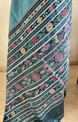 MILITA- VINTAGE KHANDUA SILK IN GREYISH BLUE WITH BANDHA AANCHAL