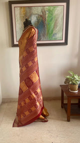 KALABATI — MUSTARD GOLD PATLI BOMKAI WITH MAROON CONTRAST