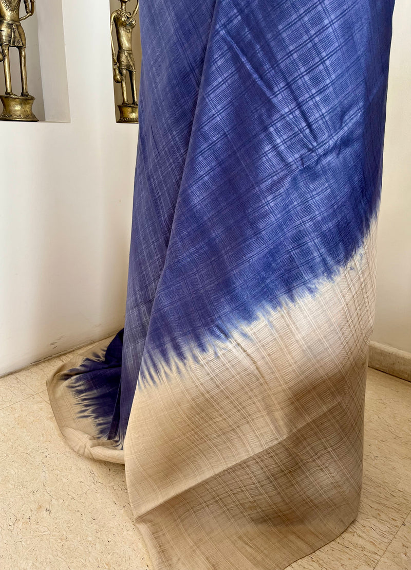 ADARSHA- PURPLISH BLUE TUSSAR WITH OFF-WHITE TIE-DYE BORDER