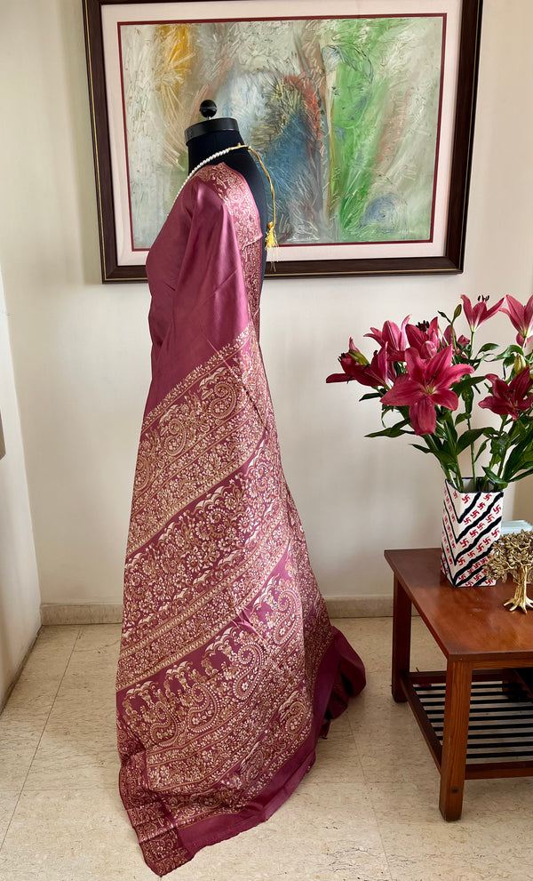 MOHAKSHI – CHINA ROSE PINK SAREE WITH PAISLEY MOTIFS