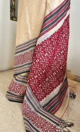 PRABHAVI - CREAM PURE TUSSAR SILK SAREE WITH FLORAL PALLU