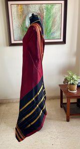 AVANIKA — MAROON NARAYANPET SILK WITH A CLASSIC BLACK BORDER