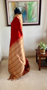 SINDURA — RUST KORVAI KANJIVARAM WITH A STRIKING BEIGE-GOLD CONTRAST