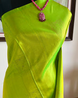 PARNAVI — LEAF GREEN KANJIVARAM WITH A STRIKING PINK AANCHAL