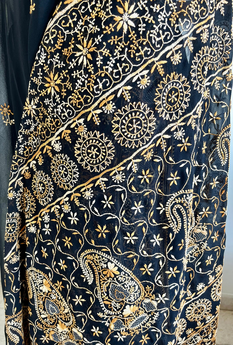 ADAA- STUNNING BLACK GEORGETTE WITH LUCKNOW CHIKAN MURRI ELEGANCE