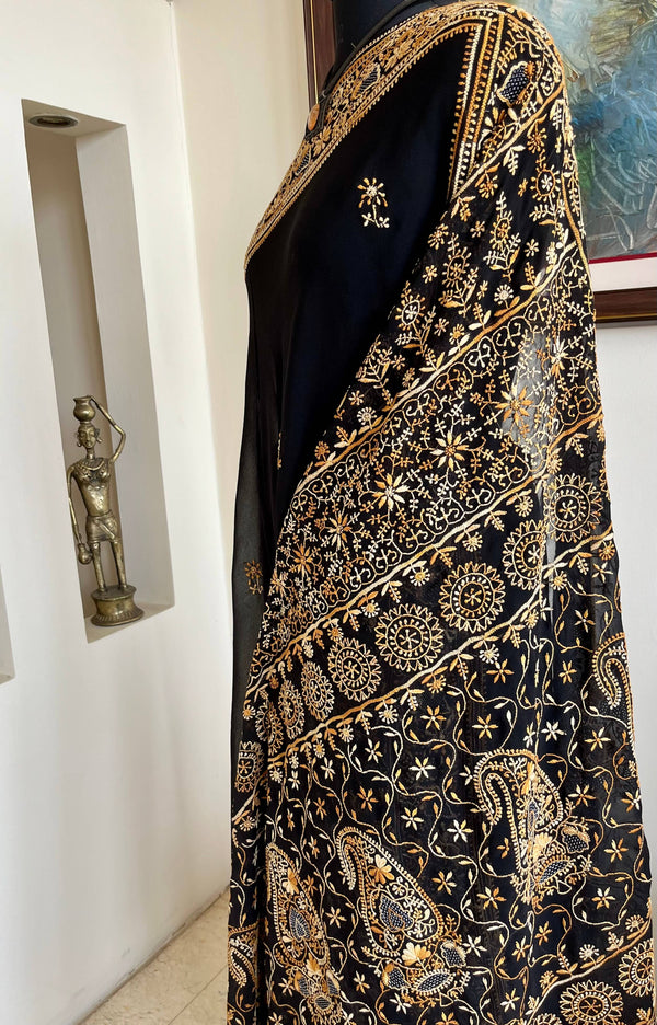 ADAA- STUNNING BLACK GEORGETTE WITH LUCKNOW CHIKAN MURRI ELEGANCE