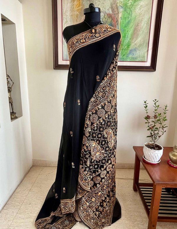 ADAA- STUNNING BLACK GEORGETTE WITH LUCKNOW CHIKAN MURRI ELEGANCE