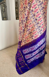 RISHMIKA – SOFT CREAM POCHAMPALLY WITH CONTRAST BLUE ELEGANCE