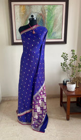 RANIYA – BLUE TANCHOI BANARASI WITH LAYERED FLORAL WEAVES
